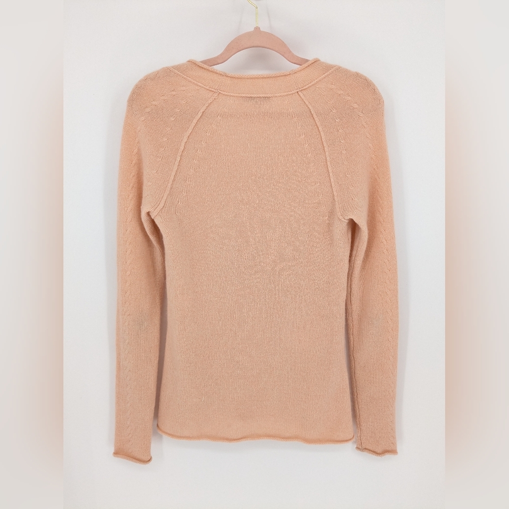 Calypso St. Barth 100% Cashmere Sweater Peach V-Neck Cable-Knit Sleeves Size S - Picture 10 of 15
